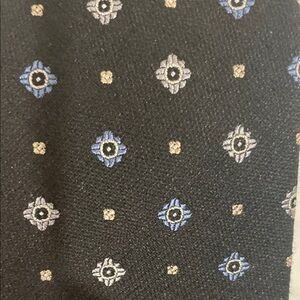 Joseph Abboud Silk and Linen Blend Black Tie with Blue and Gray Floral Pattern
